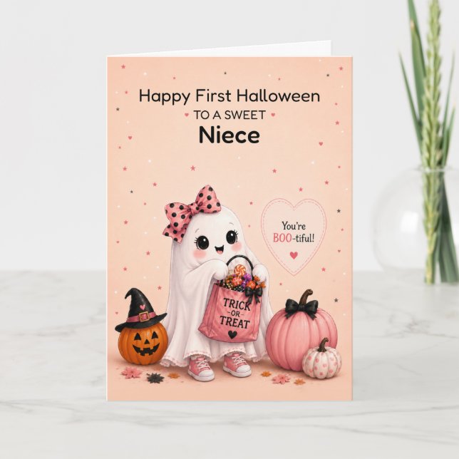 Niece First Halloween Cute Ghost Card (Front)