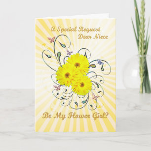Niece, flowergirl invitation, yellow flowers thank you card
