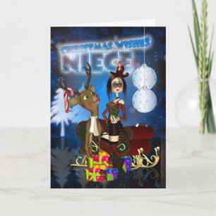 Niece Gothic Christmas Card, H.I.P. And Reindeer Holiday Card