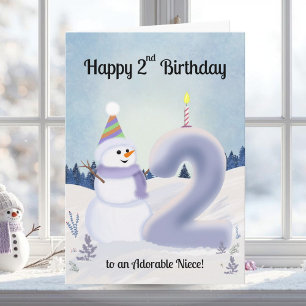 Niece Happy 2nd Birthday Snowman Building Card