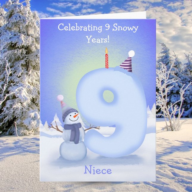 Niece Happy 9th Birthday Snowman Building  Card (Creator Uploaded)