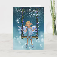 Niece Happy Birthday cute fairy on flower swing