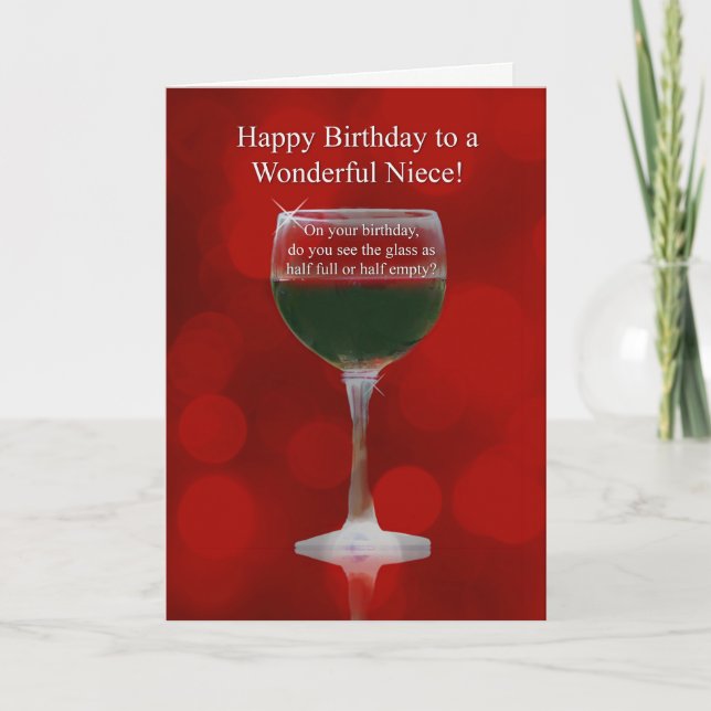 Niece Happy Birthday with Glass of Wine and Funny Card (Front)