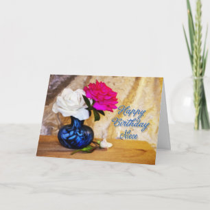Niece, Happy Birthday with painted roses Card