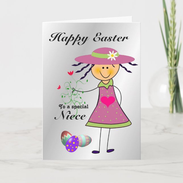 Niece / Happy Easter / Egg Hunt - Cartoon Girl Holiday Card (Front)