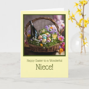 Niece Happy Easter Humor with Wine in Basket  Card
