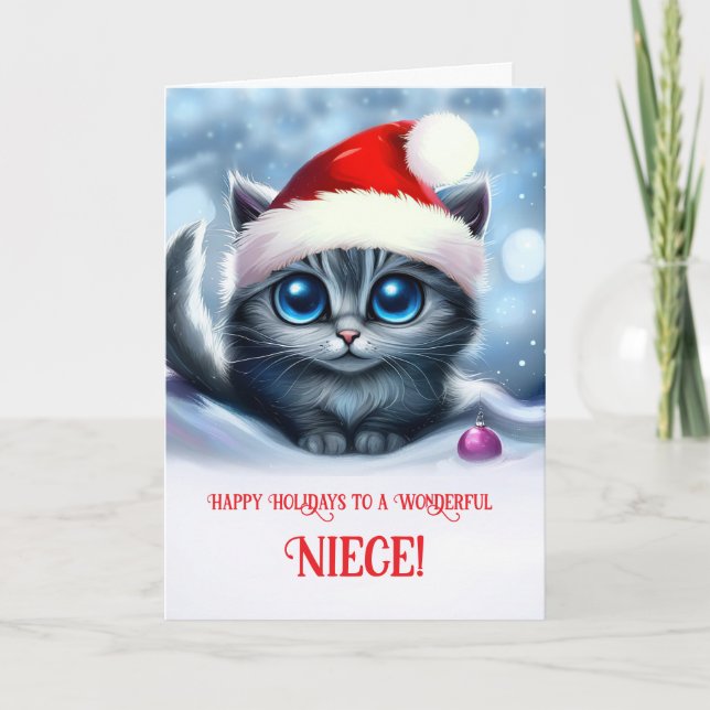 Niece Happy Holidays Cute Kitten Christmas Card (Front)