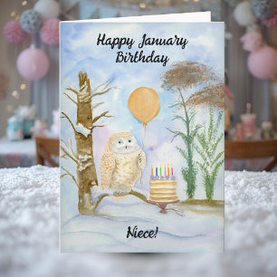 Niece Happy January Birthday Owl Cake Card