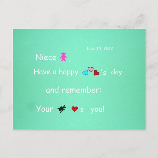 Niece, Happy Valentine's Day Holiday Postcard (Front)
