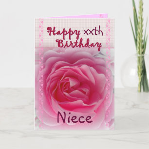 NIECE - Happy xxth Birthday - Pink Rose Card