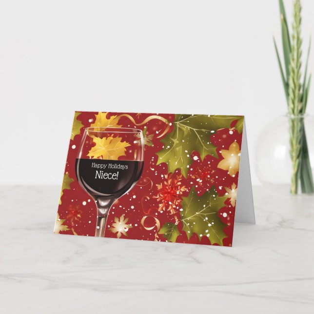 Niece Humourous Christmas Happy Holidays Wine Adul Holiday Card (Front)