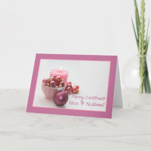 Niece & Husband merry christsmas  pink ornaments c Holiday Card