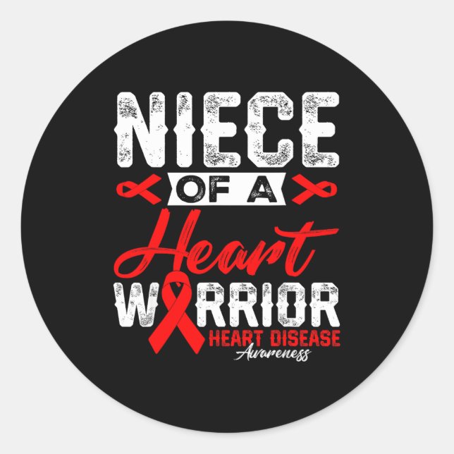 Niece Of A Heart Warrior Heart Disease Red Ribbon  Classic Round Sticker (Front)