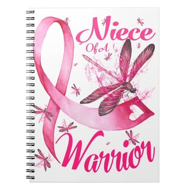 Niece Of A Warrior Dragonfly Breast Cancer Notebook (Front)