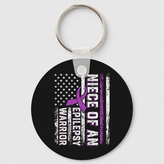 Niece of a Warrior Epilepsy Purple Ribbon Support  Key Ring (Front)