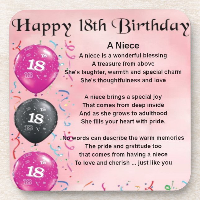 Niece Poem - 18th Birthday Coaster (Front)