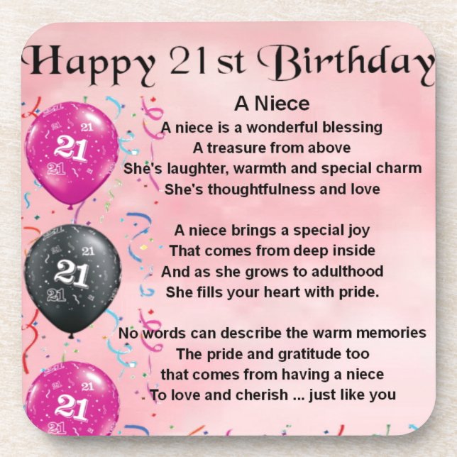 Niece Poem - 21st Birthday Coaster (Front)