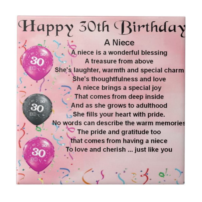 Niece Poem - 30th Birthday Tile (Front)