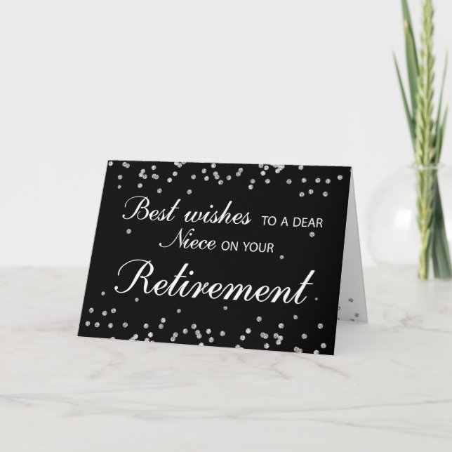 Niece, Retirement Congratulations Black w/ Silver Card (Front)