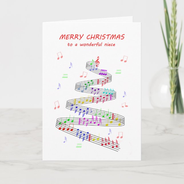 Niece Sheet Music with a Stave Christmas Holiday Card (Front)