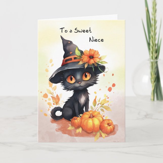 Niece Sweet Halloween Cat Card (Front)