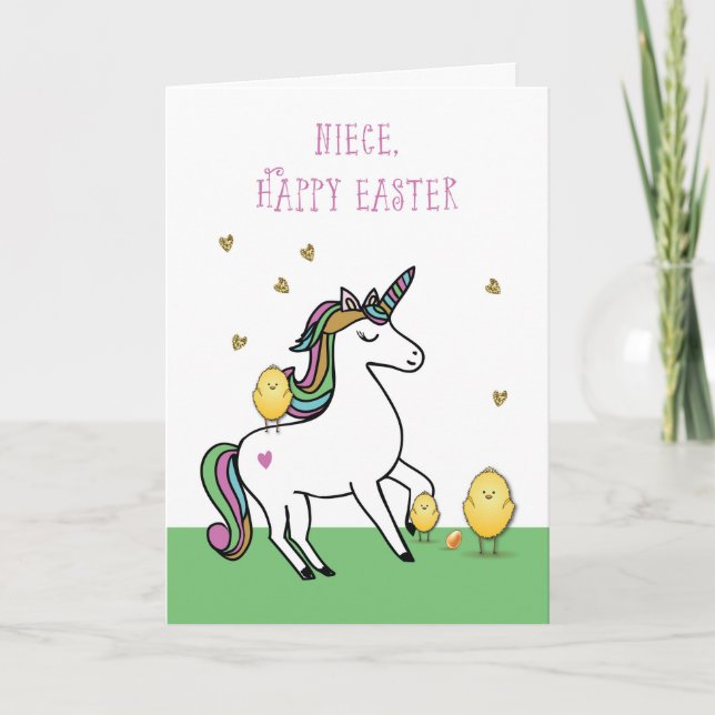 Niece Unicorn Easter Wishes with Chicks Card (Front)