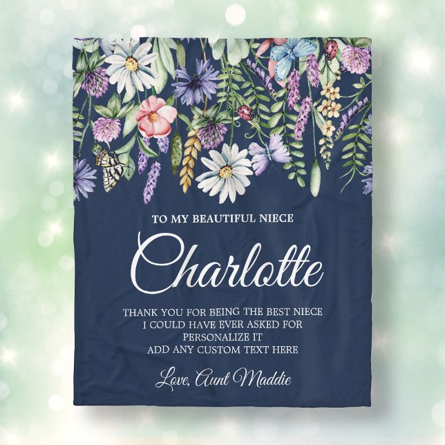 Niece Wildflowers Personalised Message Fleece Blanket (Niece Wildflowers Personalized Message Fleece Blanket
)