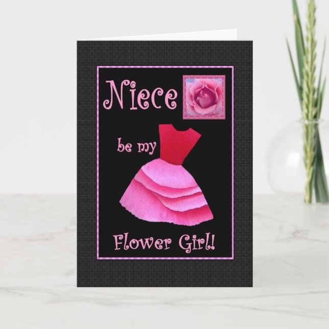 Niece Will You Be My Flower Girl? Pink Dress Invitation (Front)
