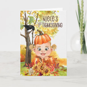 Niece's 1st Thanksgiving Blonde Baby Girl Pumpkin Holiday Card