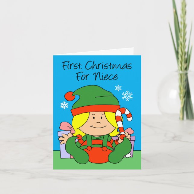 Niece's First Christmas Elf Holiday Card (Front)