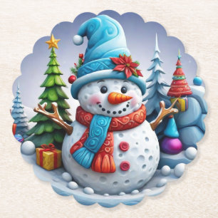 Niedlicher Schneemann in Winterlandschaft - Paper Coaster