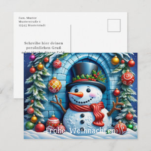 Niedlicher Schneemann mit Weihnachtsdeko - Postcard