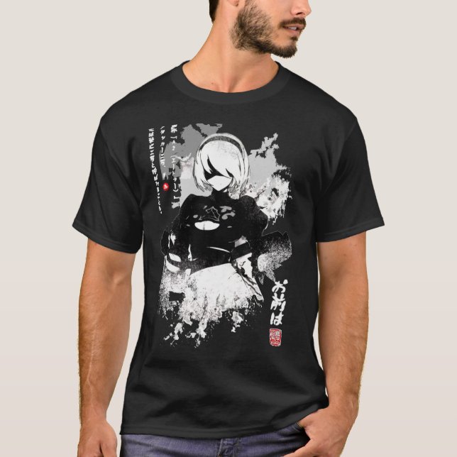 Nier Automata 2B Japan Ink AO DEN Gift Halloween D T-Shirt (Front)