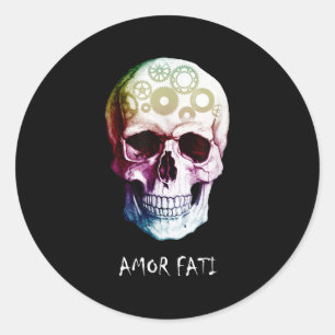 Nietzsche Stoic Quote Skull Amor Fati  Classic Round Sticker