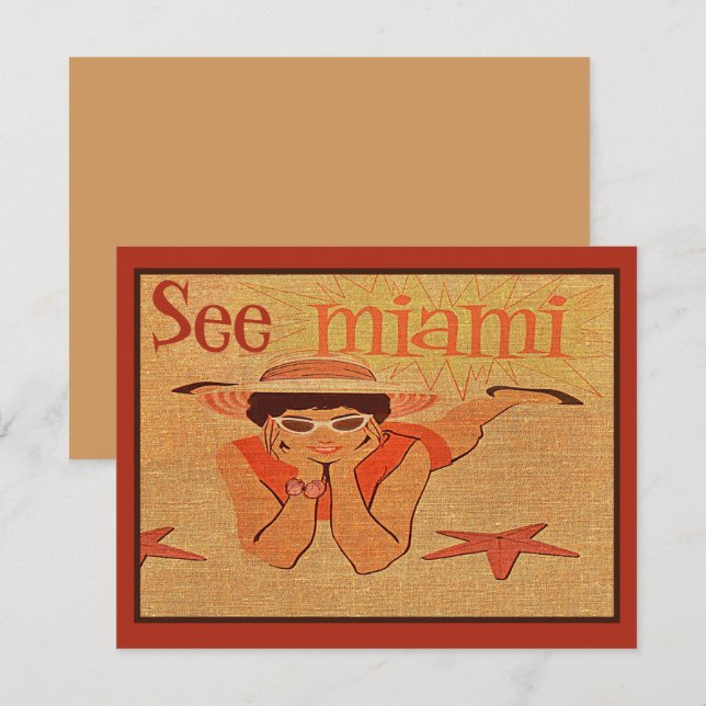 Nifty 50s See Miami Pretty Sunbathing Lady Travel Card (Front/Back)