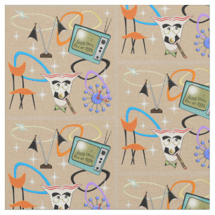 Nifty Fifties Iconic images on Sand Background Fabric