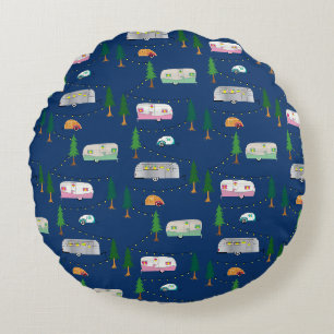 Nifty Fifties Retro Campers Round Cushion