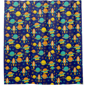 Nifty fifties - space age kids shower curtain