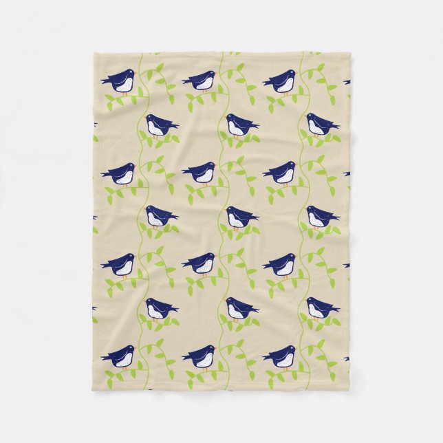 Nifty fifties - two blue birds fleece throw blanket (Front)
