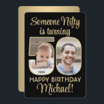Nifty Fifty Black & Gold 50th Birthday Party Photo Invitation<br><div class="desc">Someone nifty is turning 50! Invite family and friends to an elegant fiftieth birthday celebration for him or her with custom 2 photo party invitations. Pictures and all text on this template are simple to personalise. (IMAGE PLACEMENT TIP: An easy way to centre a photo exactly how you want is...</div>
