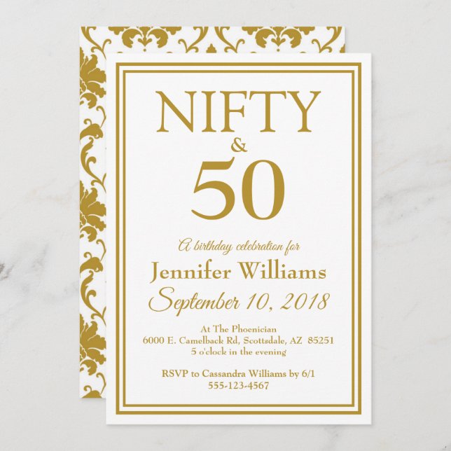 Nifty & Fifty!  Elegant Birthday Party Invitation (Front/Back)