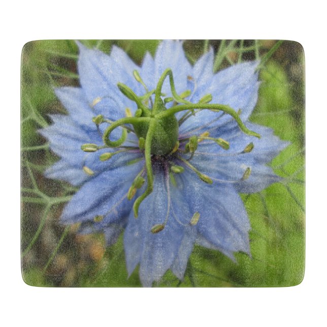 Nigella Blue Green Blooming Flower Cutting Board (Front)