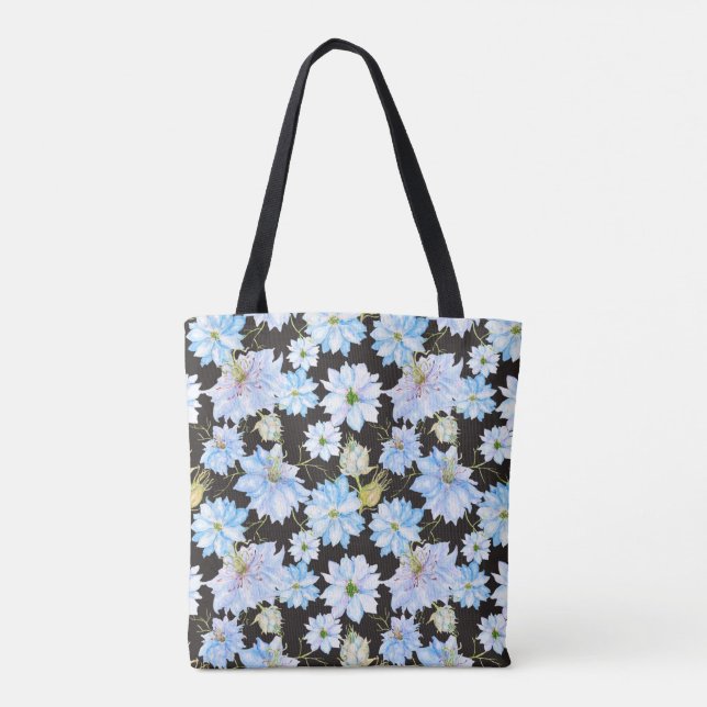 Nigella Flowers on Dark Background Stunning Patter Tote Bag (Back)