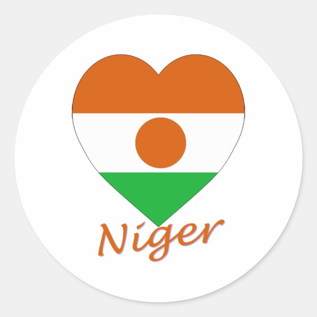 Niger Flag Heart Classic Round Sticker (Front)