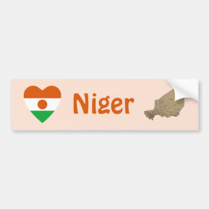 Niger Flag Heart + Map Bumper Sticker