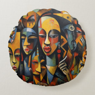 Nigeria Abstract Art, African Art Round Cushion