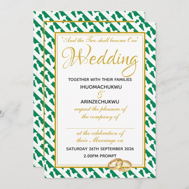NIGERIA Christian Scripture Naija Wedding Invitation (Front/Back)