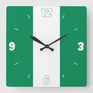 Nigeria Flag Inscription Green White Numbers  Square Wall Clock