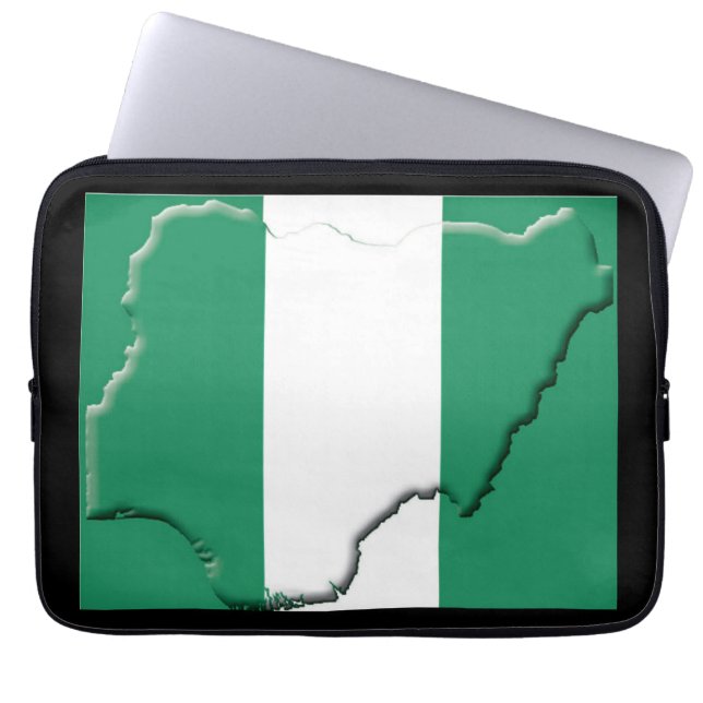 NIGERIA Flag Map Patriotic Computer BLACK Laptop Sleeve (Front)