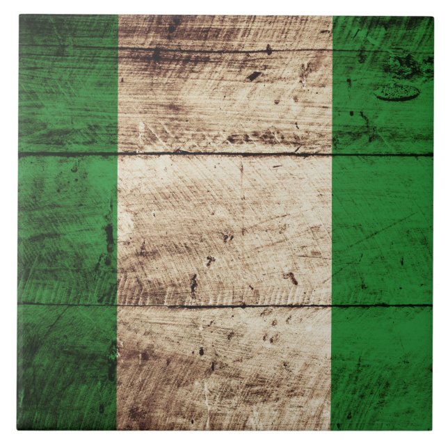 Nigeria Flag on Old Wood Grain Tile (Front)